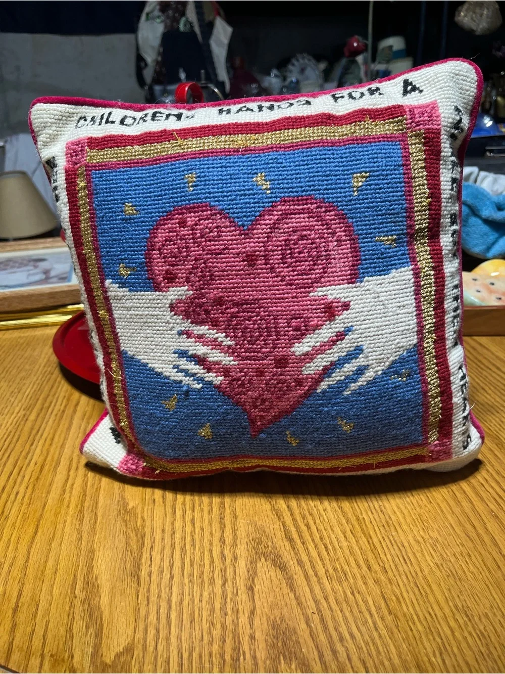 Hand-Embroidered Pink Heart Accent Pillow - Home Accents Accent Pillow